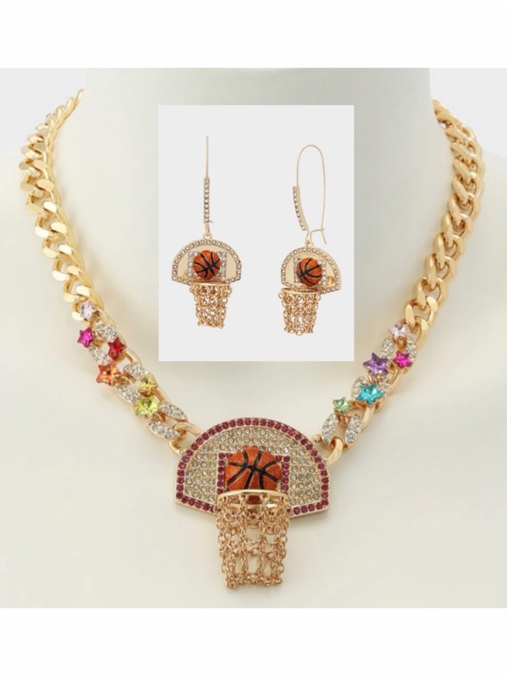 Betsey Johnson Basketball Hoop Necklace Earrings Statement Jewelry Gift Set Y2K